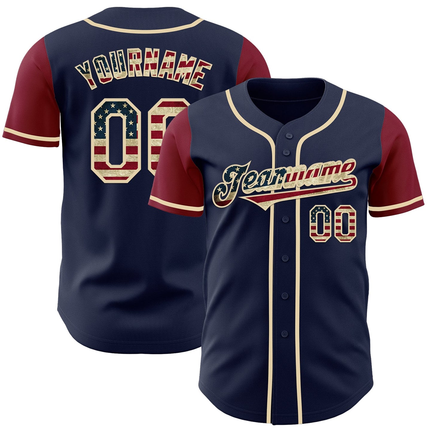 Custom Navy Vintage USA Flag Cream-Crimson Authentic Two Tone Baseball Jersey - Main View