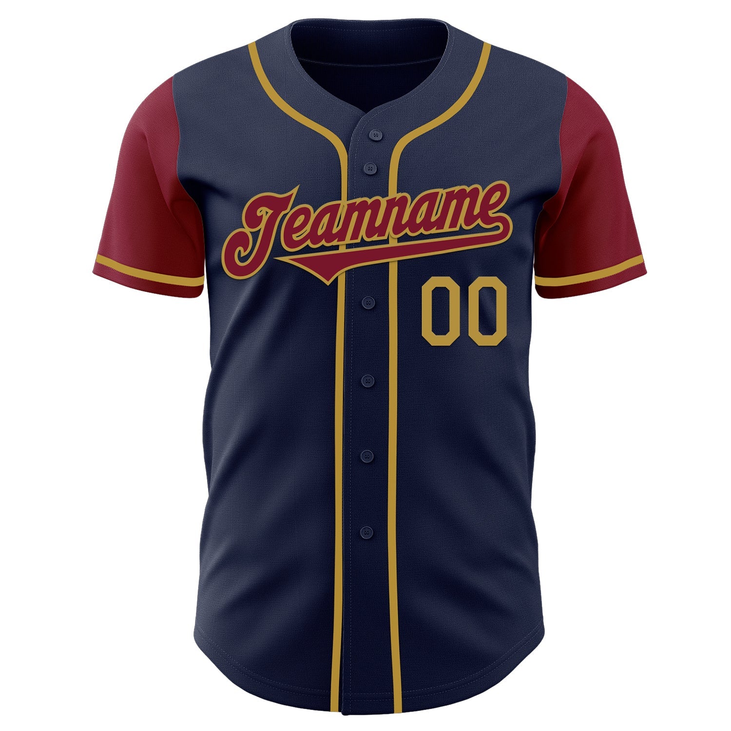 Custom Navy Crimson-Old Gold Authentic Two Tone Baseball Jersey view 2
