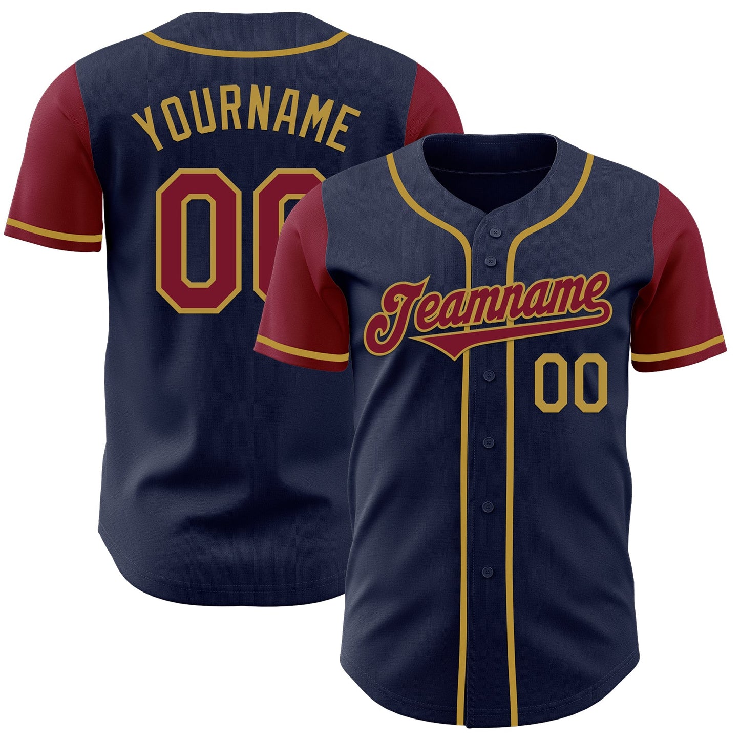 Custom Navy Crimson-Old Gold Authentic Two Tone Baseball Jersey - Main View
