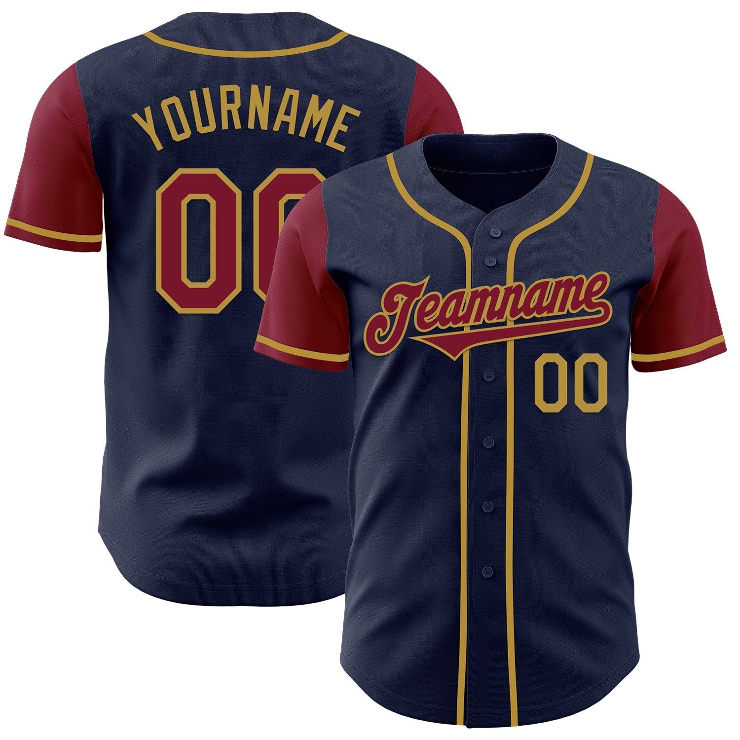 Custom Navy Crimson-Old Gold Authentic Two Tone Baseball Jersey - Main View