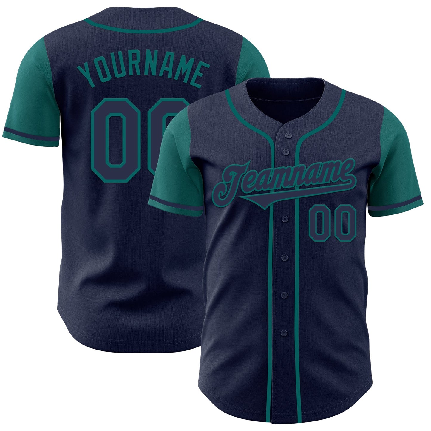 Custom Navy Teal Authentic Two Tone Baseball Jersey - Main View