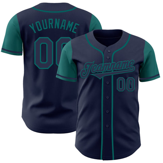 Custom Navy Teal Authentic Two Tone Baseball Jersey - Main View