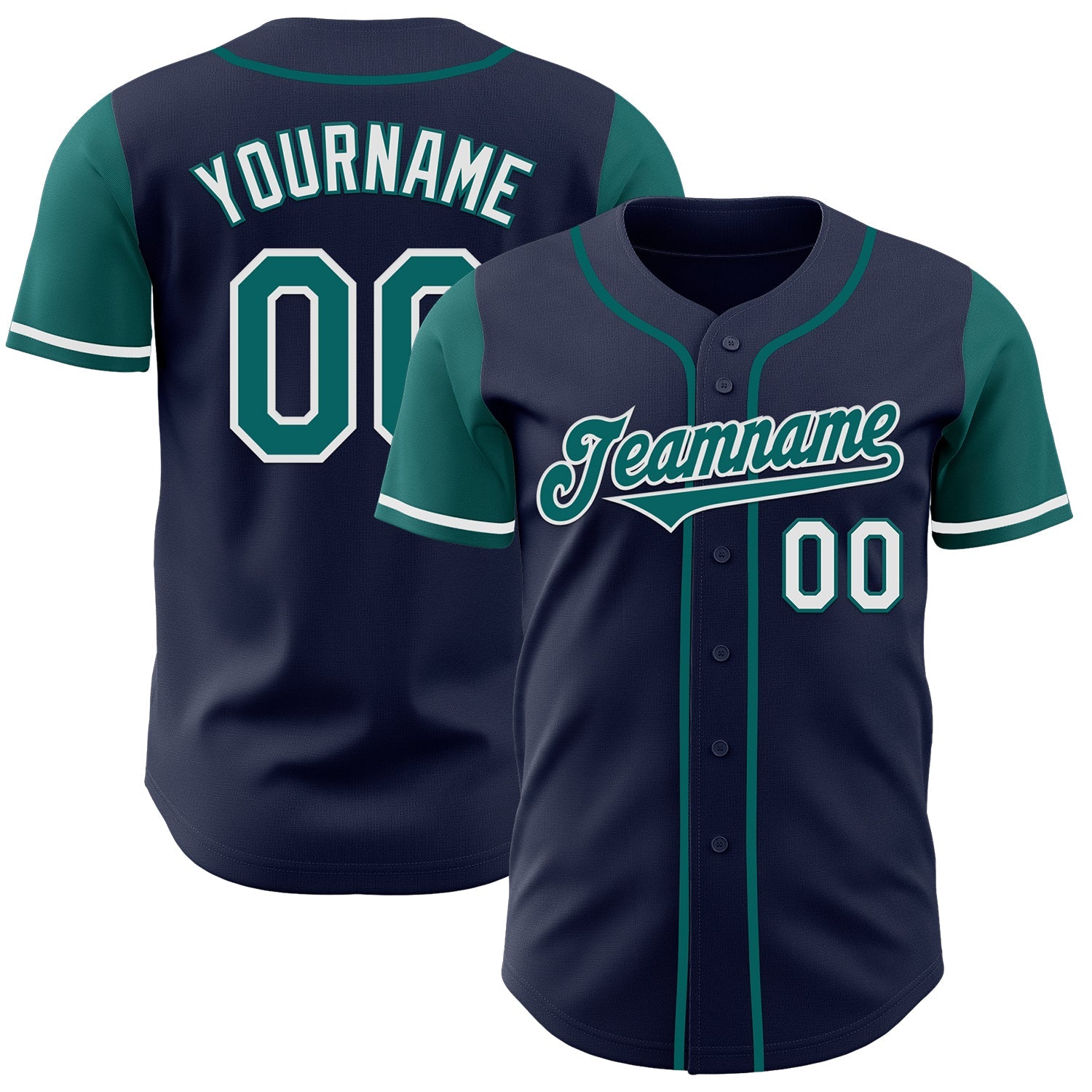 Custom Navy Teal-White Authentic Two Tone Baseball Jersey - Main View