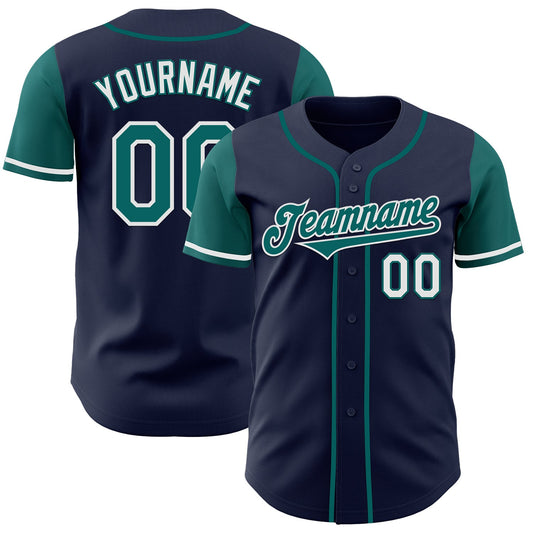 Custom Navy Teal-White Authentic Two Tone Baseball Jersey - Main View