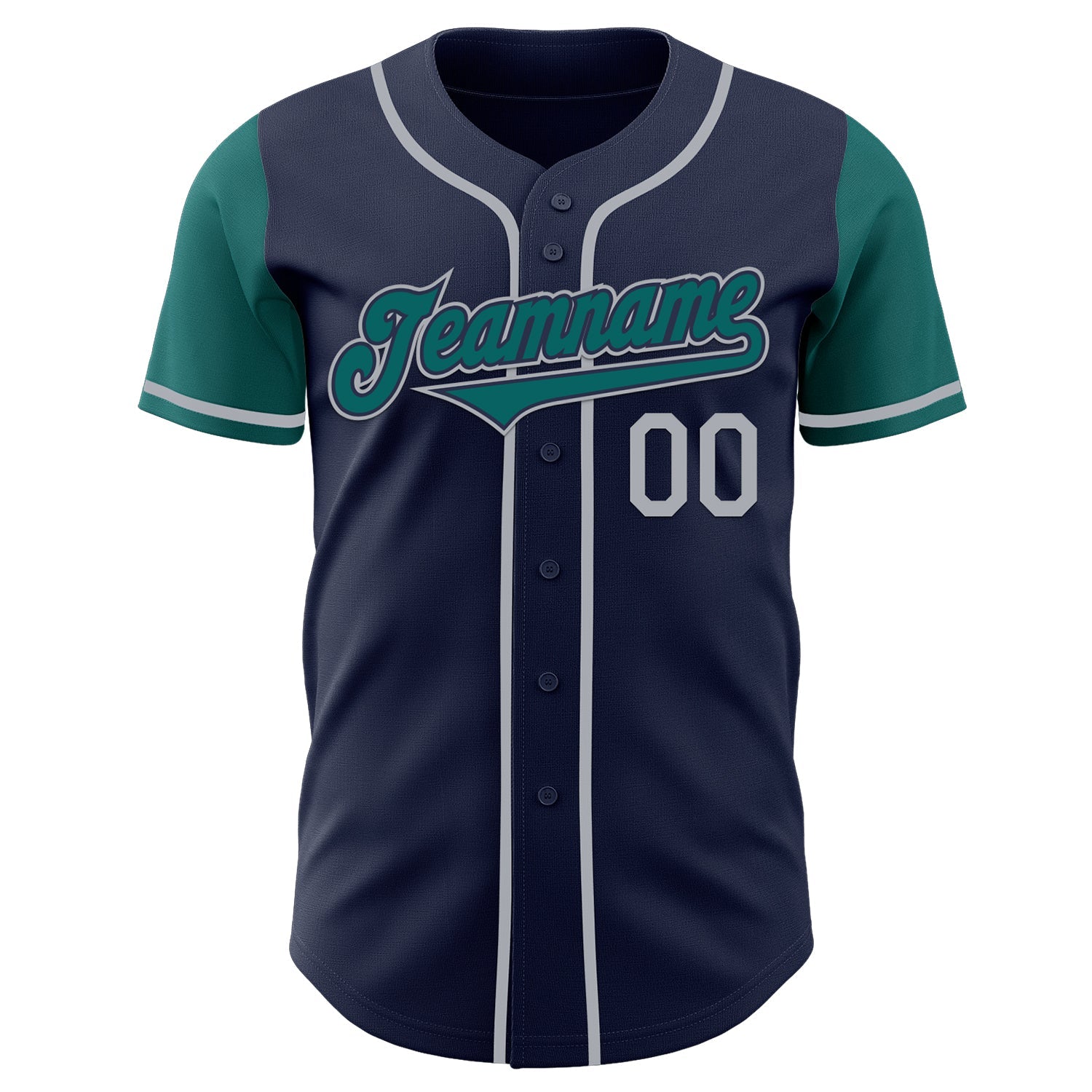 Custom Navy Teal-Gray Authentic Two Tone Baseball Jersey view 2