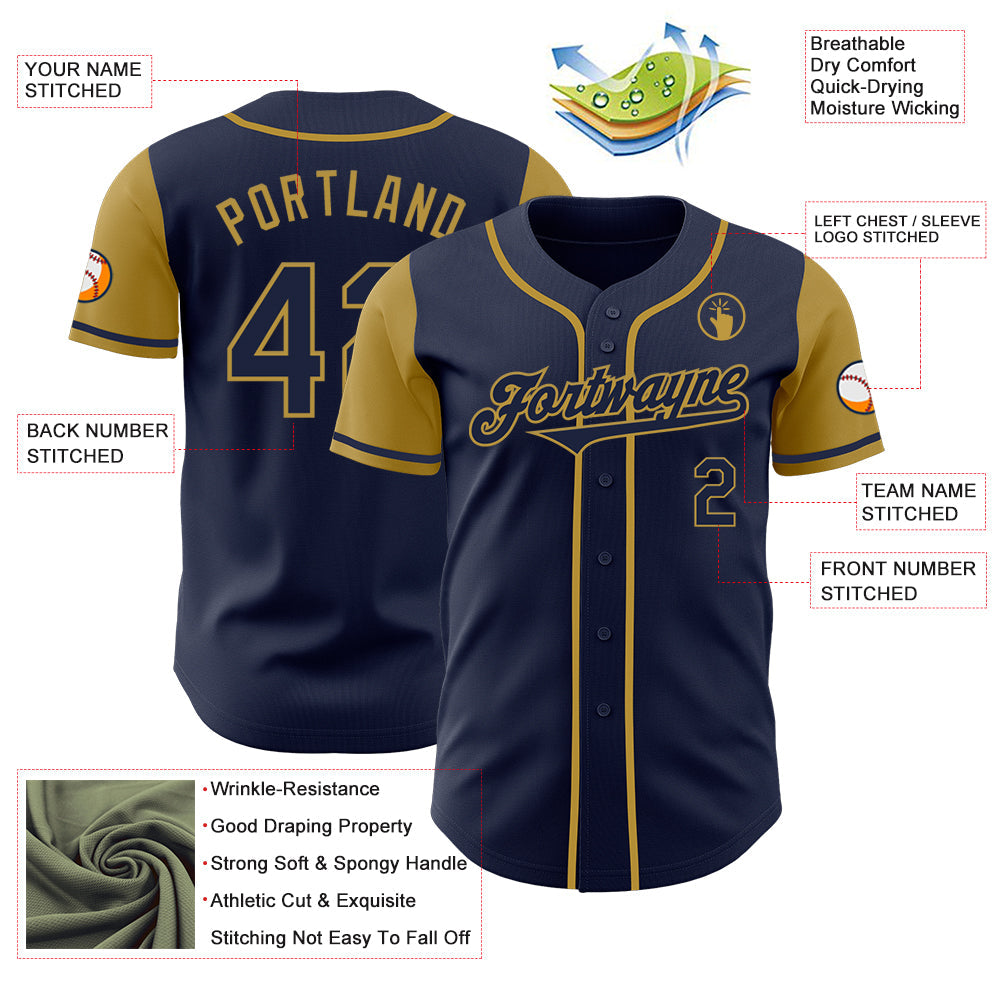 Custom Navy Old Gold Authentic Two Tone Baseball Jersey view 3