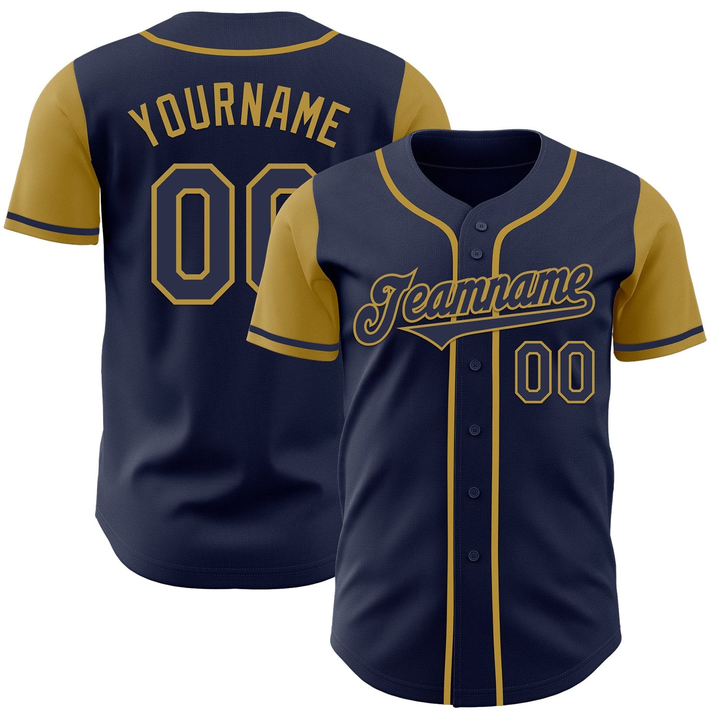 Custom Navy Old Gold Authentic Two Tone Baseball Jersey - Main View