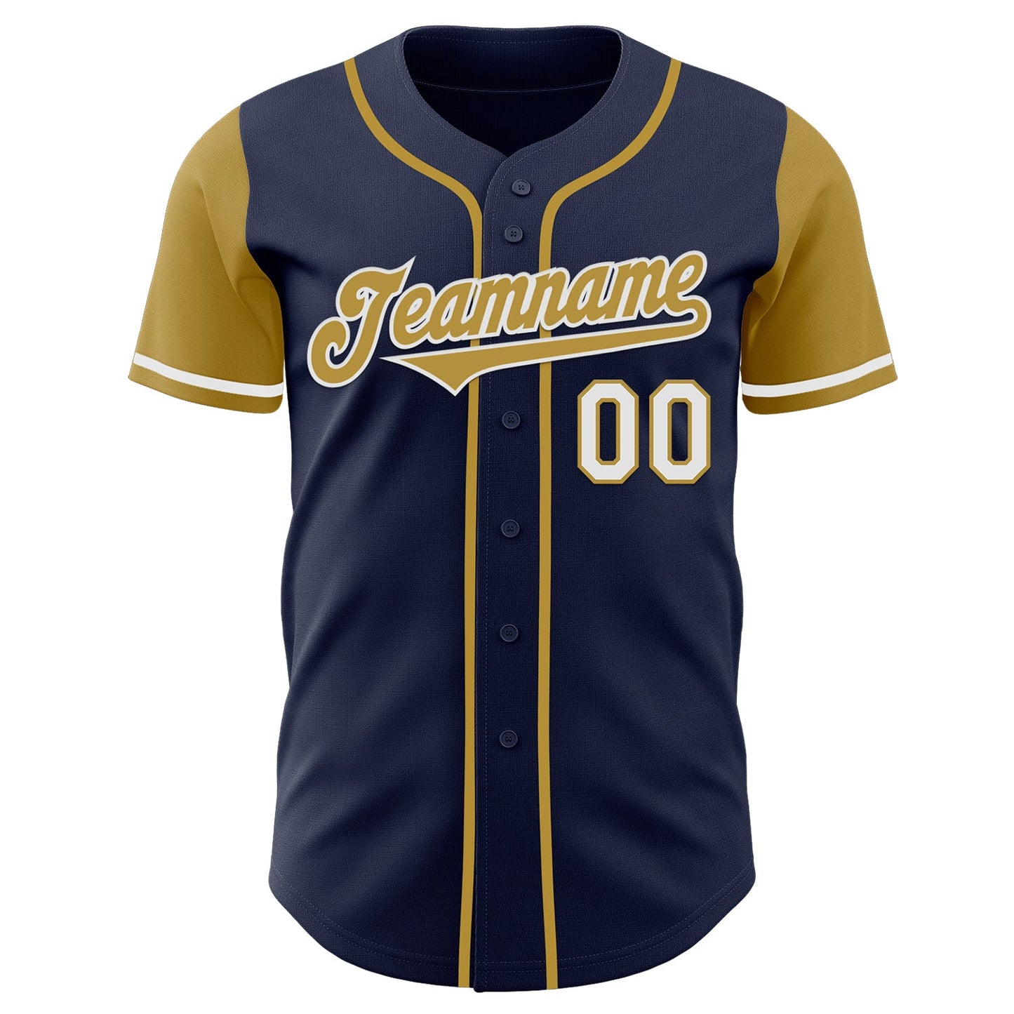 Custom Navy Old Gold-White Authentic Two Tone Baseball Jersey view 2