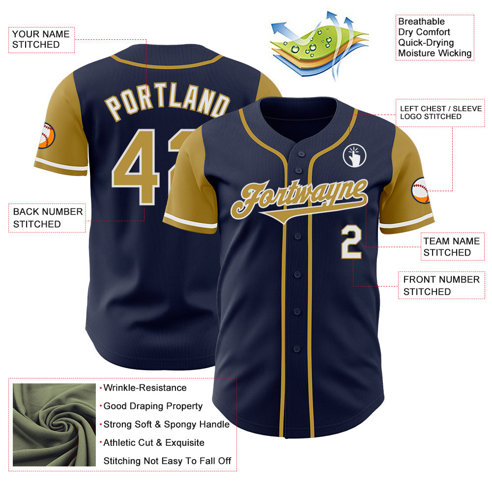 Custom Navy Old Gold-White Authentic Two Tone Baseball Jersey view 3