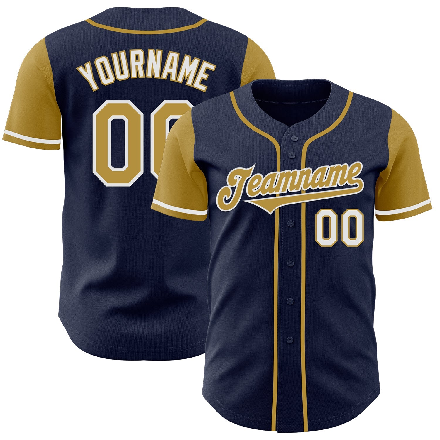 Custom Navy Old Gold-White Authentic Two Tone Baseball Jersey - Main View