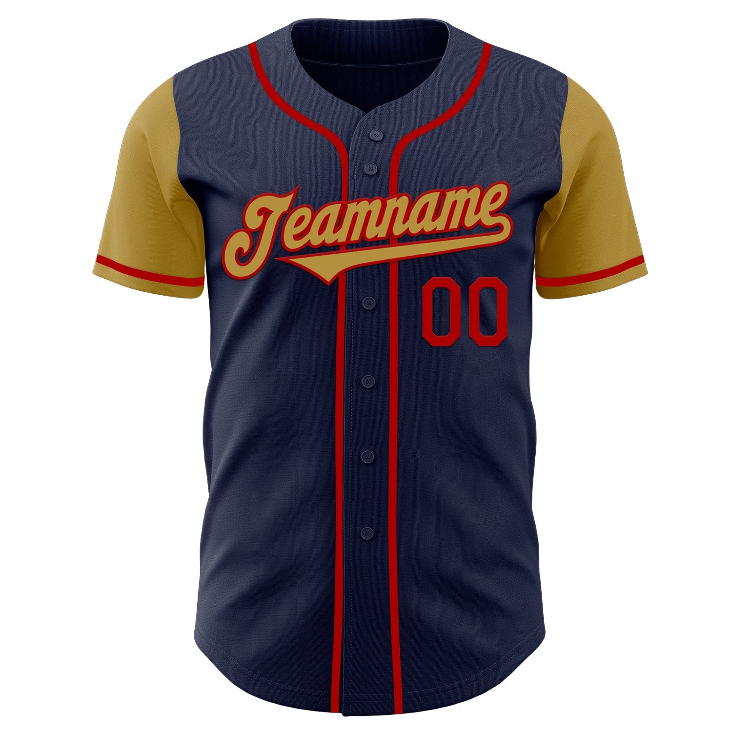 Custom Navy Old Gold-Red Authentic Two Tone Baseball Jersey view 2
