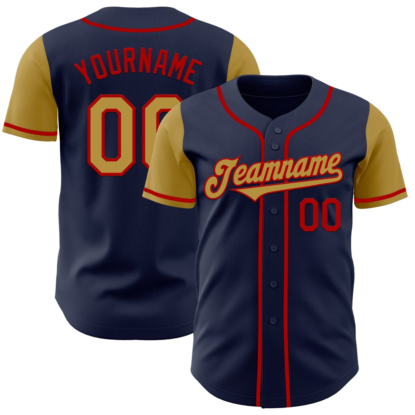 Custom Navy Old Gold-Red Authentic Two Tone Baseball Jersey - Main View