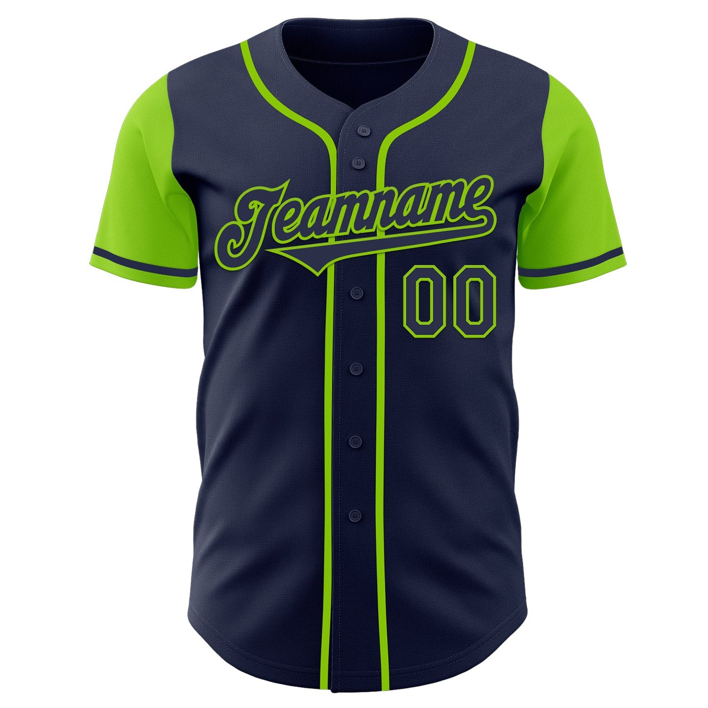 Custom Navy Neon Green Authentic Two Tone Baseball Jersey view 2