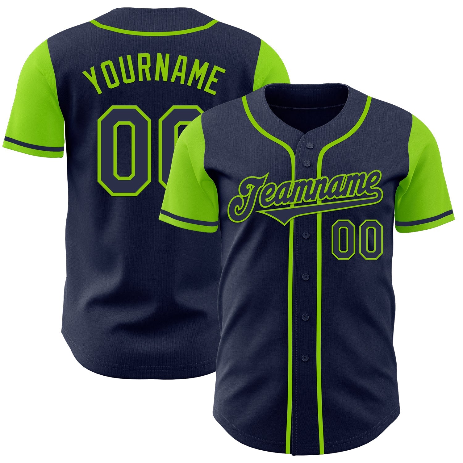 Custom Navy Neon Green Authentic Two Tone Baseball Jersey - Main View