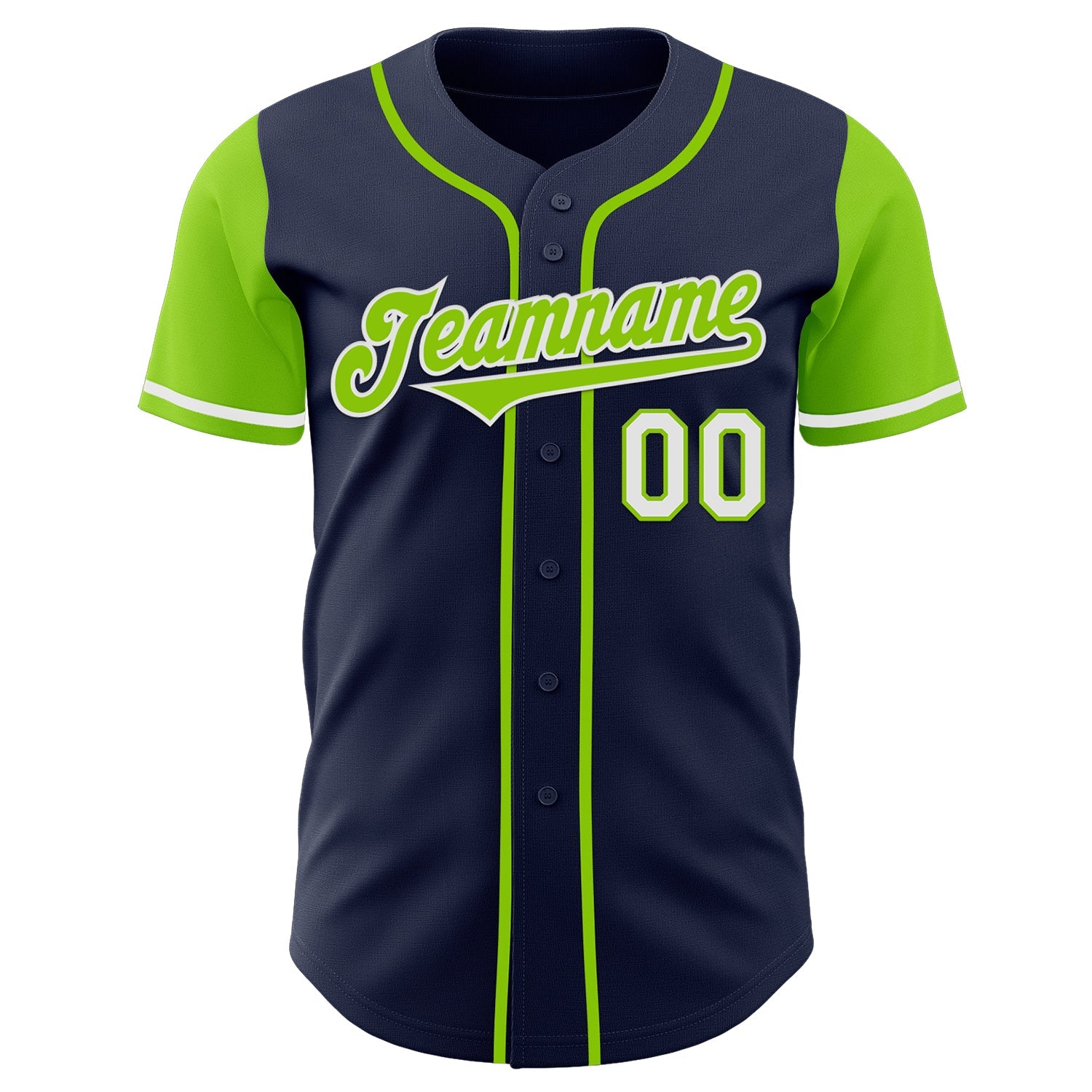 Custom Navy Neon Green-White Authentic Two Tone Baseball Jersey view 2