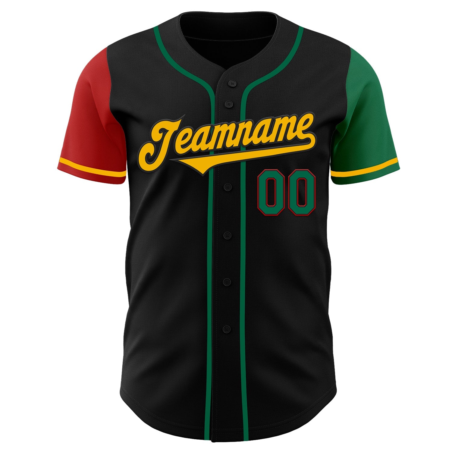 Custom Black Kelly Green Red-Gold Authentic Two Tone Baseball Jersey view 2