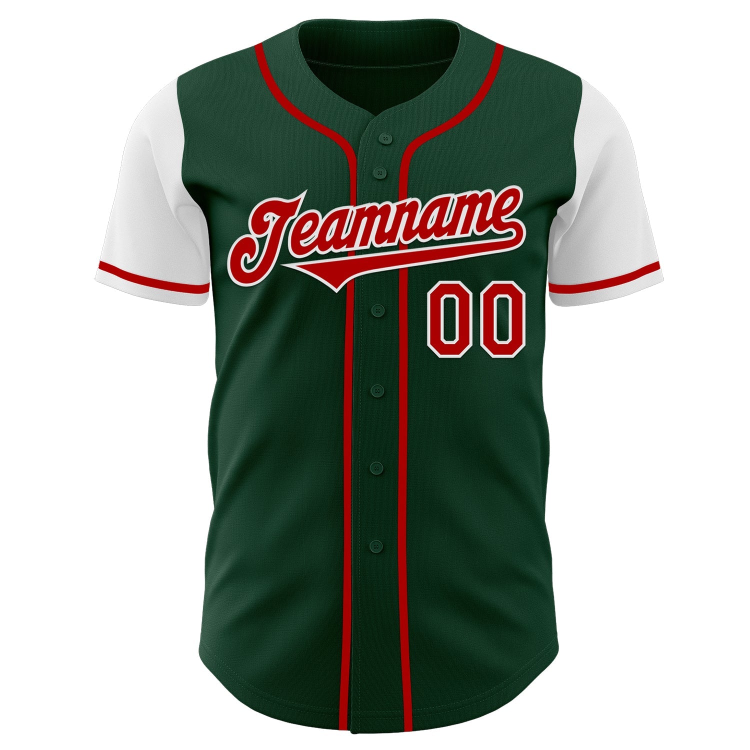 Custom Green Red-White Authentic Two Tone Baseball Jersey view 2