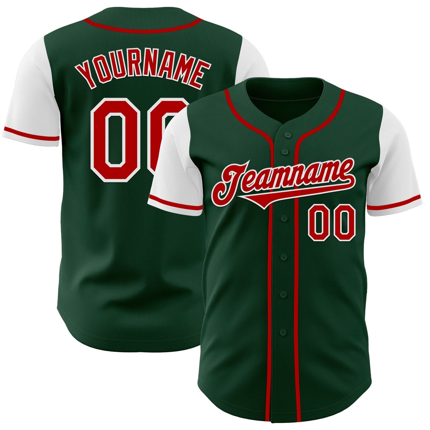 Custom Green Red-White Authentic Two Tone Baseball Jersey - Main View