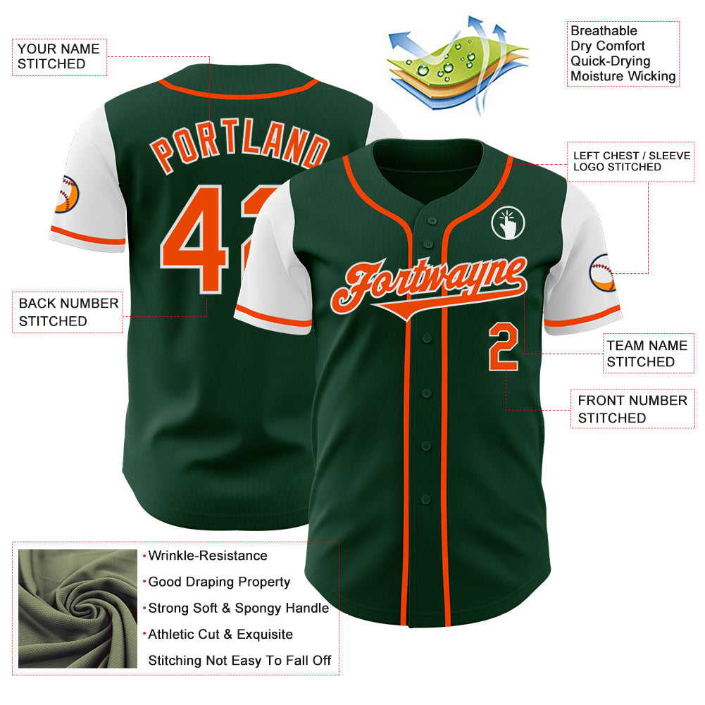 Custom Green Orange-White Authentic Two Tone Baseball Jersey view 3