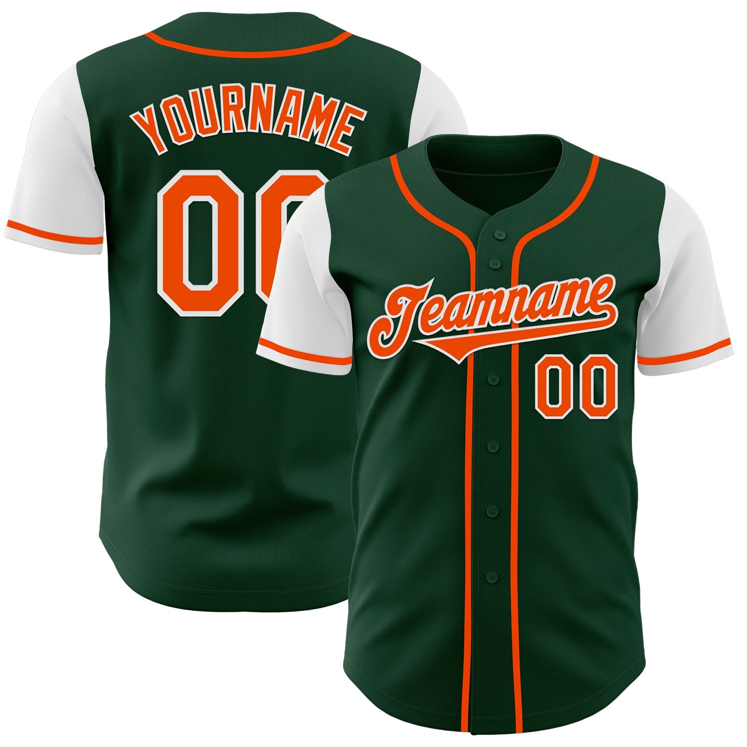 Custom Green Orange-White Authentic Two Tone Baseball Jersey - Main View