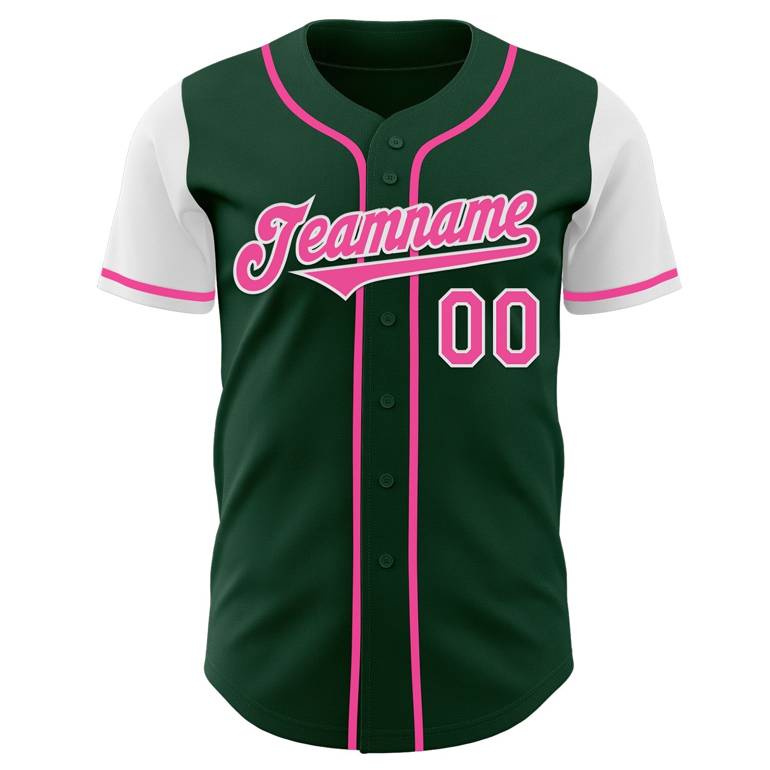Custom Green Pink-White Authentic Two Tone Baseball Jersey view 2