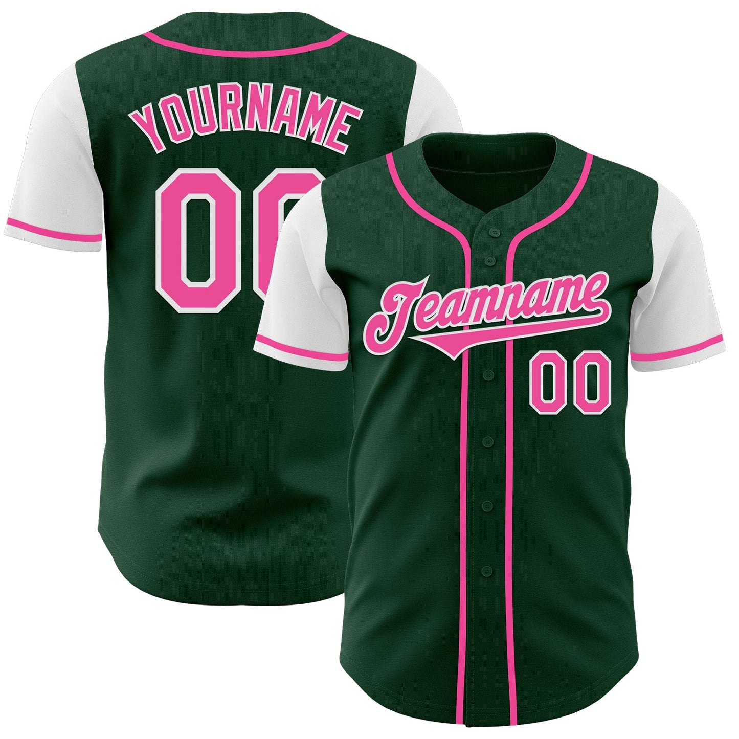 Custom Green Pink-White Authentic Two Tone Baseball Jersey - Main View