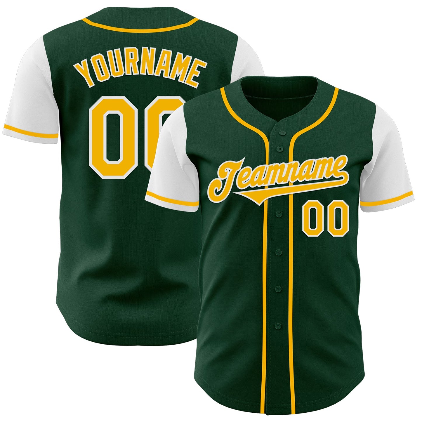 Custom Green Gold-White Authentic Two Tone Baseball Jersey - Main View