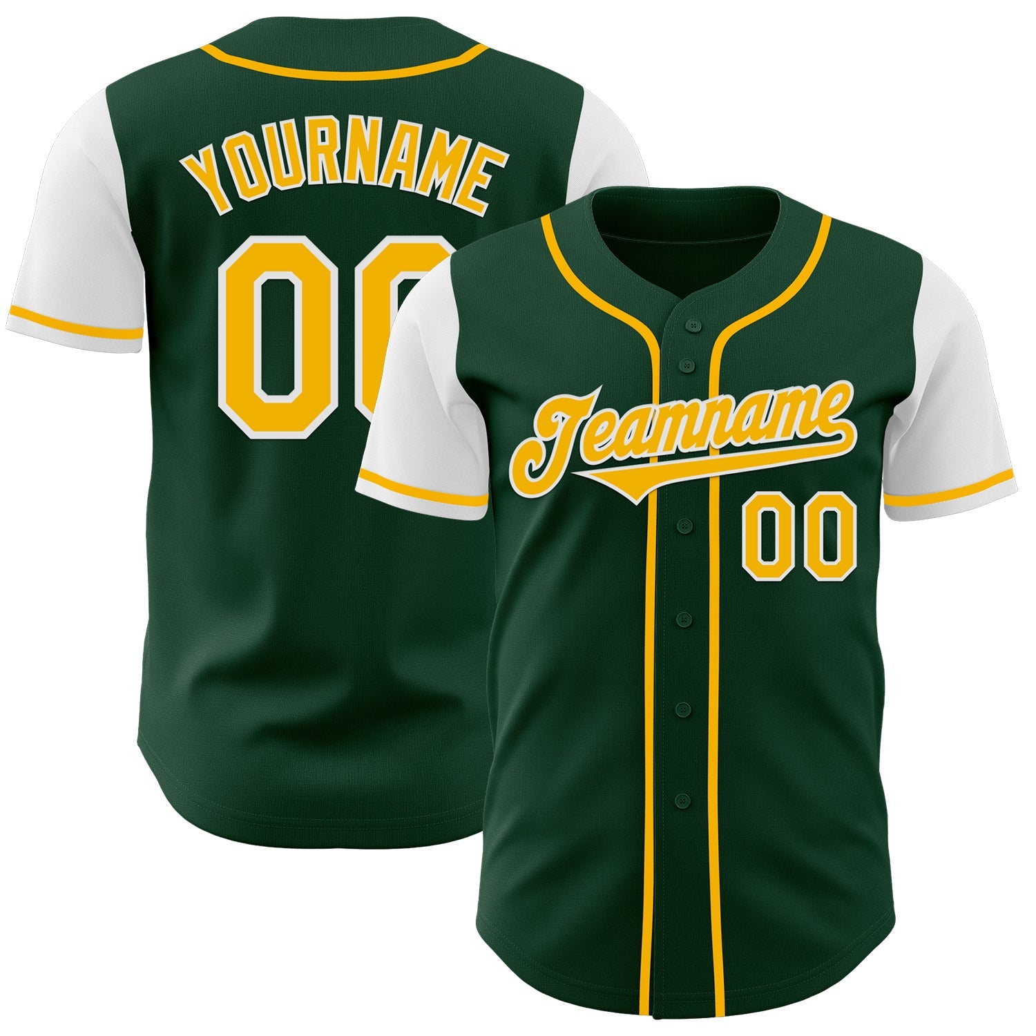 Custom Green Gold-White Authentic Two Tone Baseball Jersey - Main View