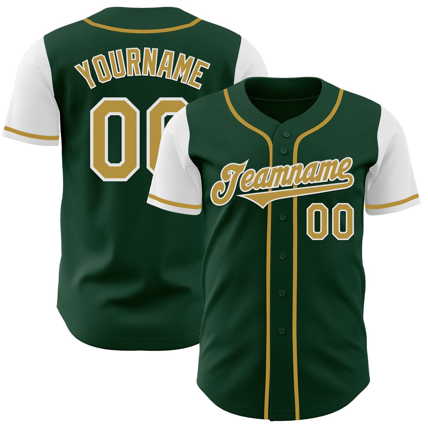 Custom Green Old Gold-White Authentic Two Tone Baseball Jersey - Main View