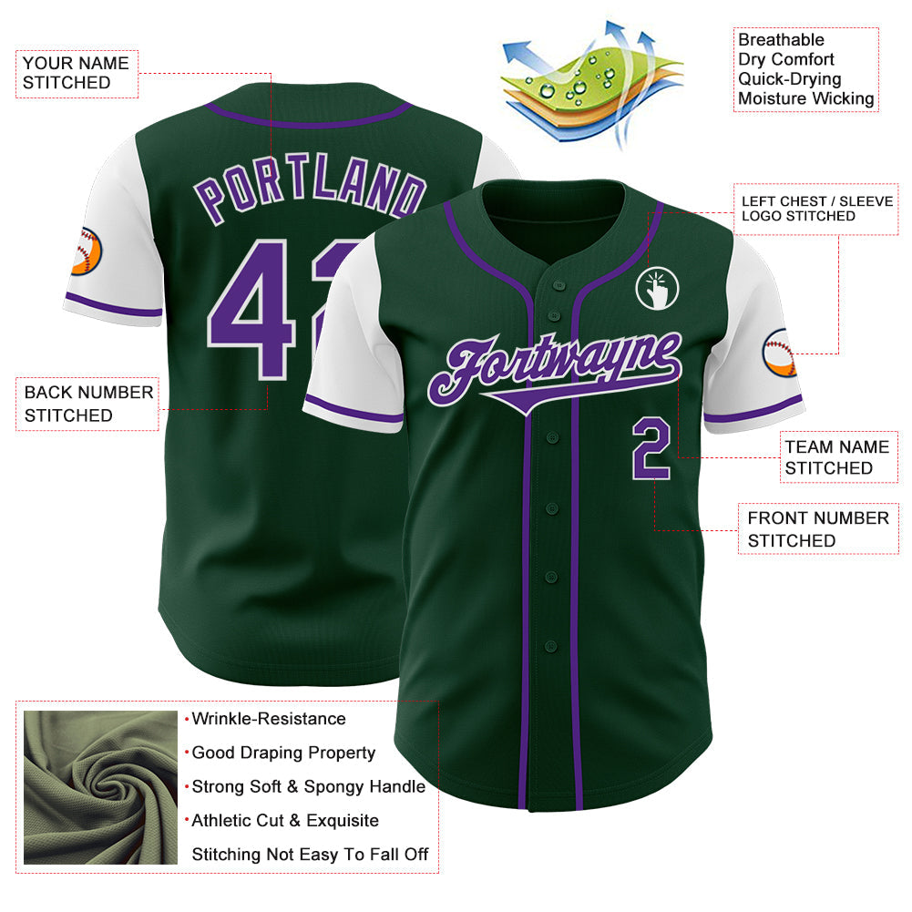 Custom Green Purple-White Authentic Two Tone Baseball Jersey view 3
