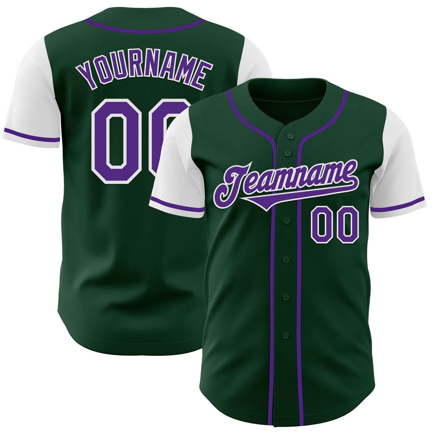 Custom Green Purple-White Authentic Two Tone Baseball Jersey - Main View