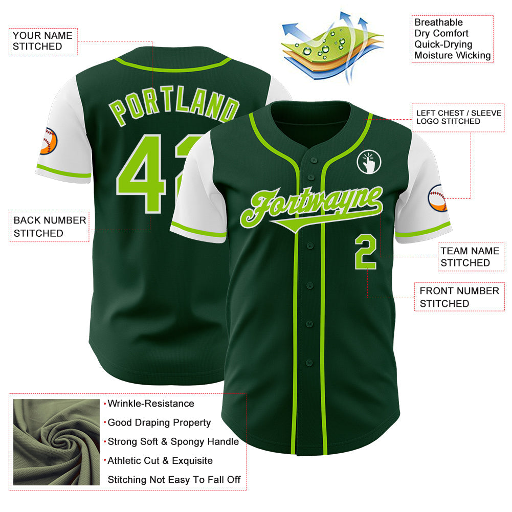 Custom Green Neon Green-White Authentic Two Tone Baseball Jersey view 3