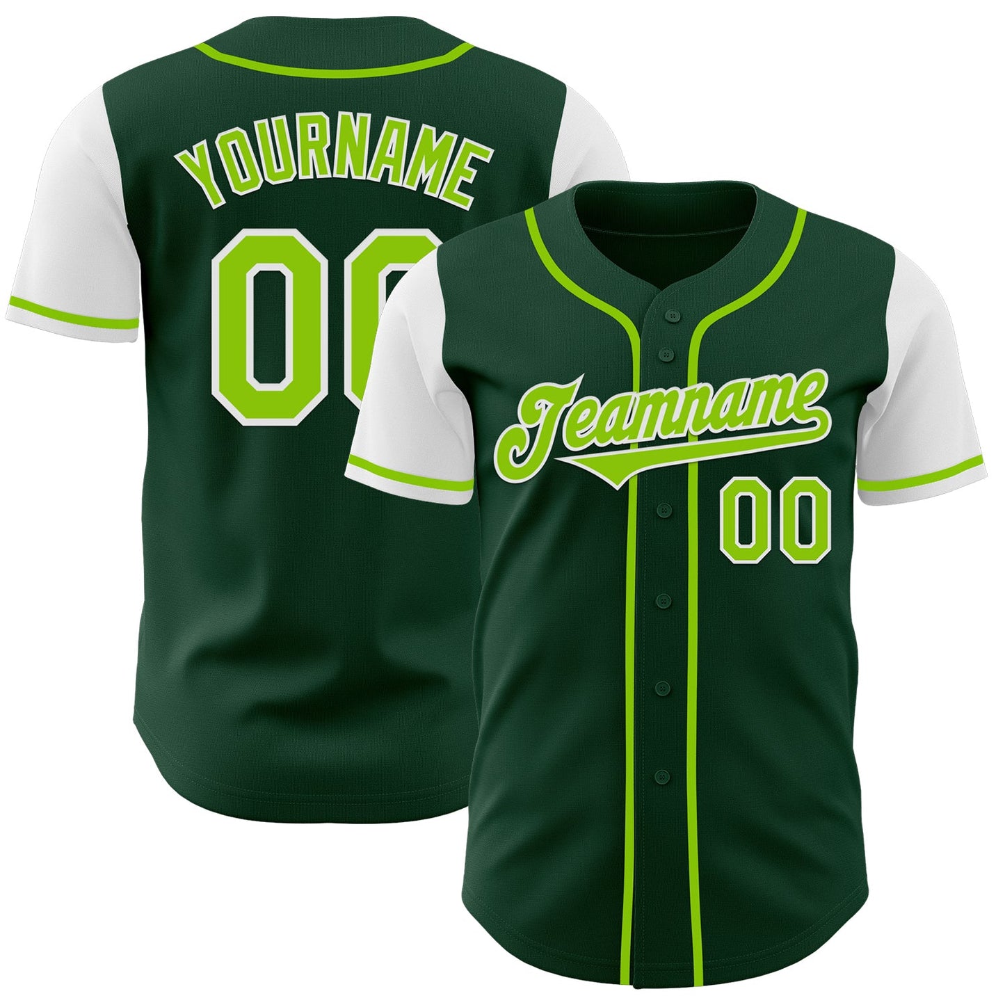 Custom Green Neon Green-White Authentic Two Tone Baseball Jersey - Main View