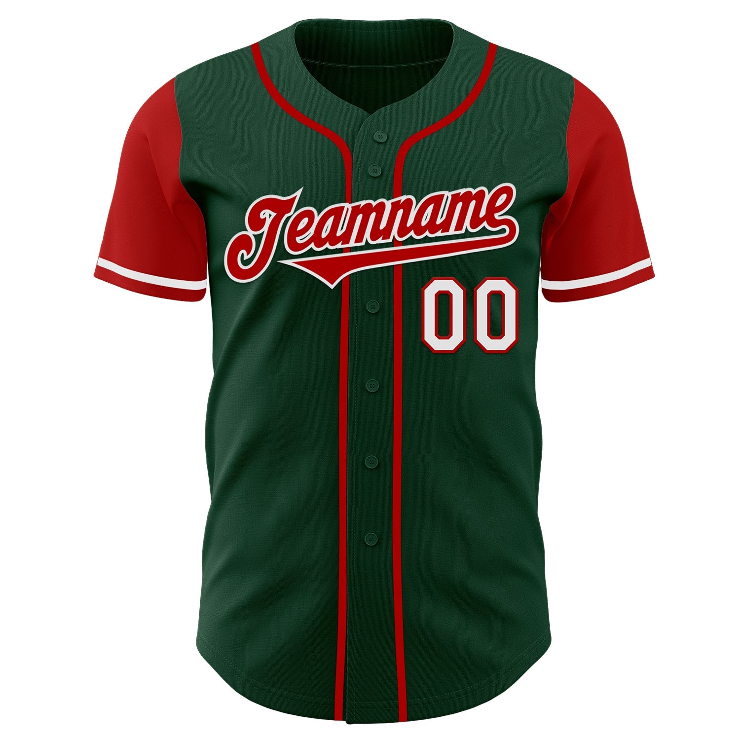 Custom Green Red-White Authentic Two Tone Baseball Jersey view 2