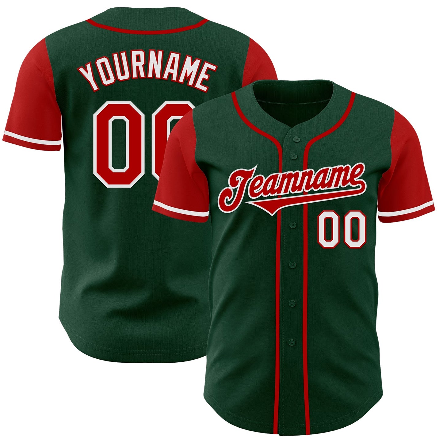 Custom Green Red-White Authentic Two Tone Baseball Jersey - Main View