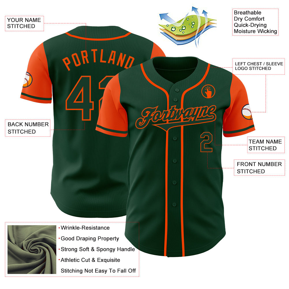 Custom Green Orange Authentic Two Tone Baseball Jersey view 3