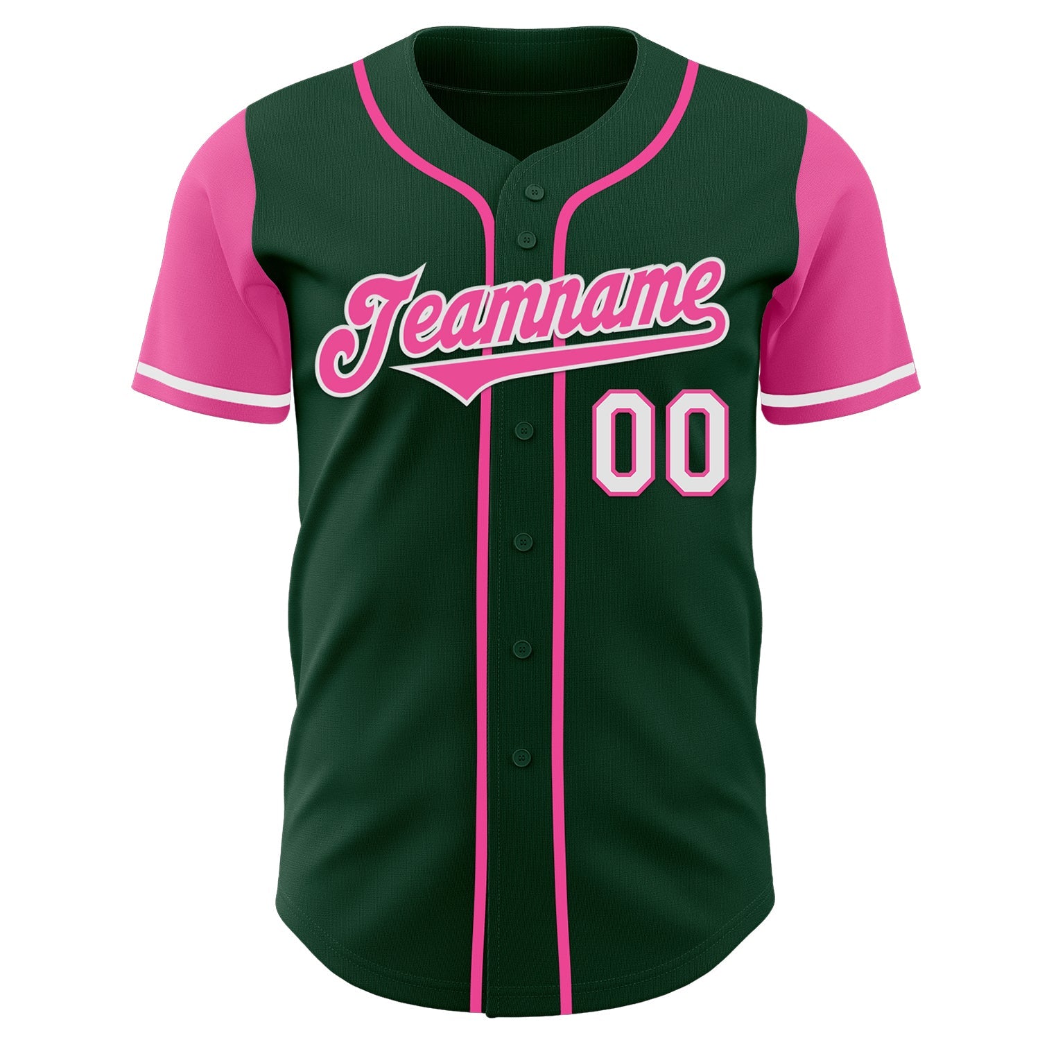 Custom Green Pink-White Authentic Two Tone Baseball Jersey view 2