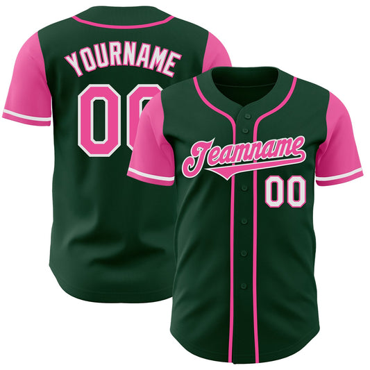 Custom Green Pink-White Authentic Two Tone Baseball Jersey - Main View