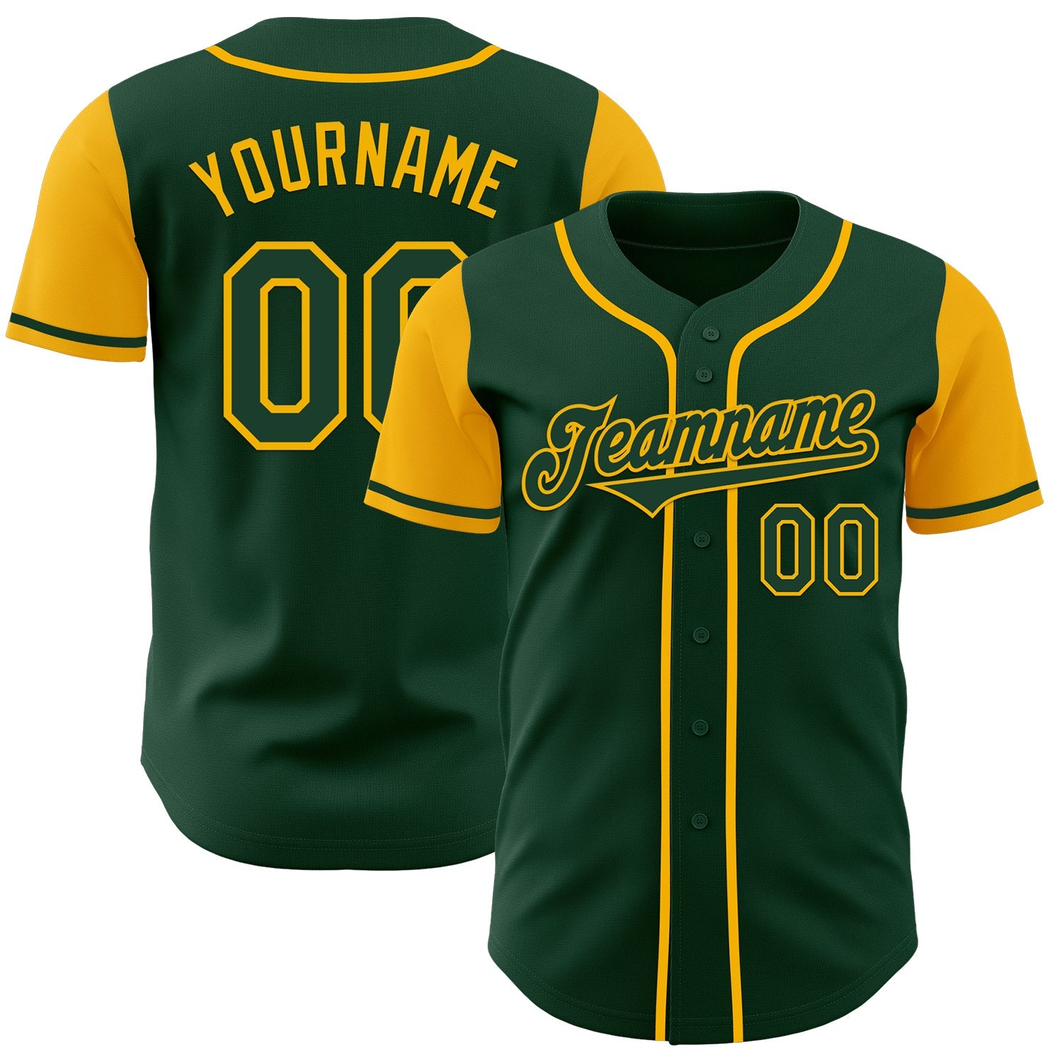 Custom Green Gold Authentic Two Tone Baseball Jersey - Main View