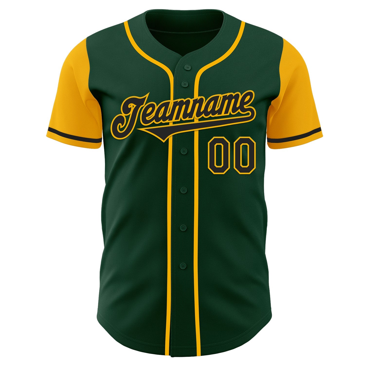 Custom Green Black-Gold Authentic Two Tone Baseball Jersey view 2