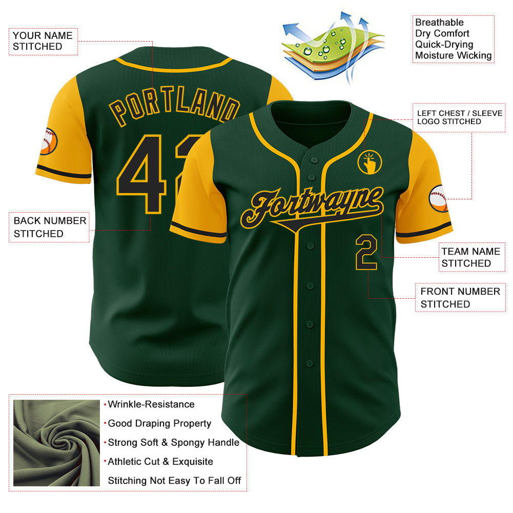 Custom Green Black-Gold Authentic Two Tone Baseball Jersey view 3