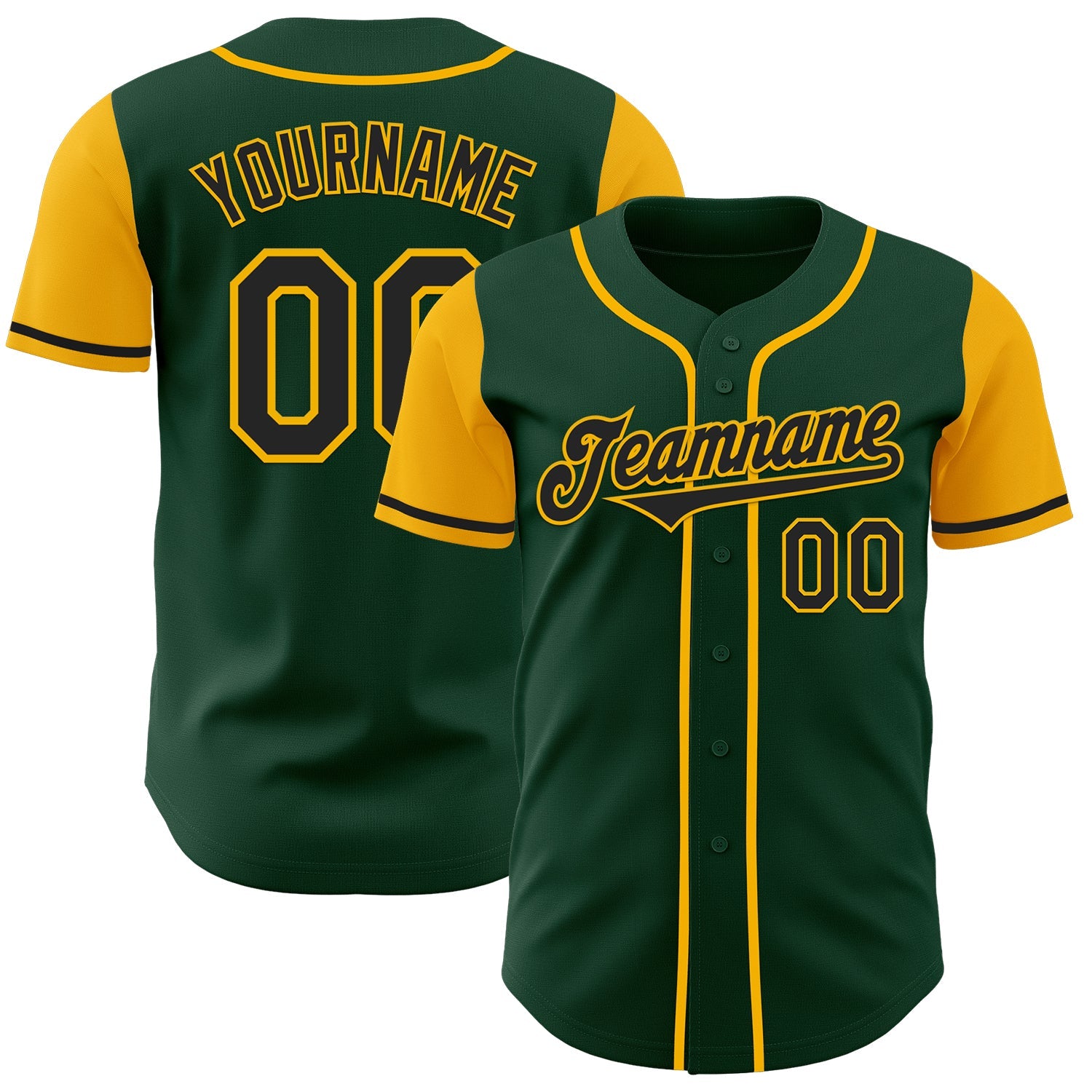 Custom Green Black-Gold Authentic Two Tone Baseball Jersey - Main View
