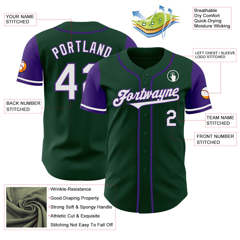 Custom Green White-Purple Authentic Two Tone Baseball Jersey view 3