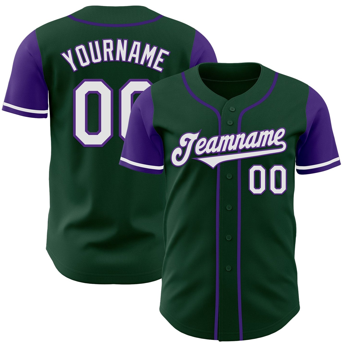 Custom Green White-Purple Authentic Two Tone Baseball Jersey - Main View