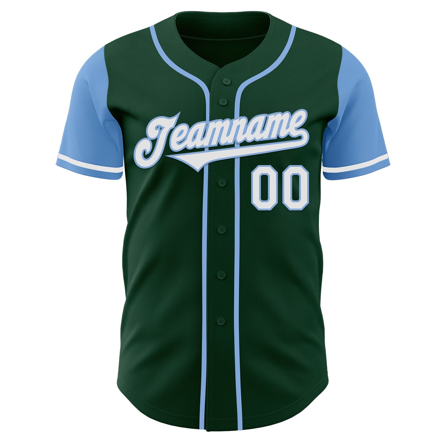 Custom Green White-Light Blue Authentic Two Tone Baseball Jersey view 2