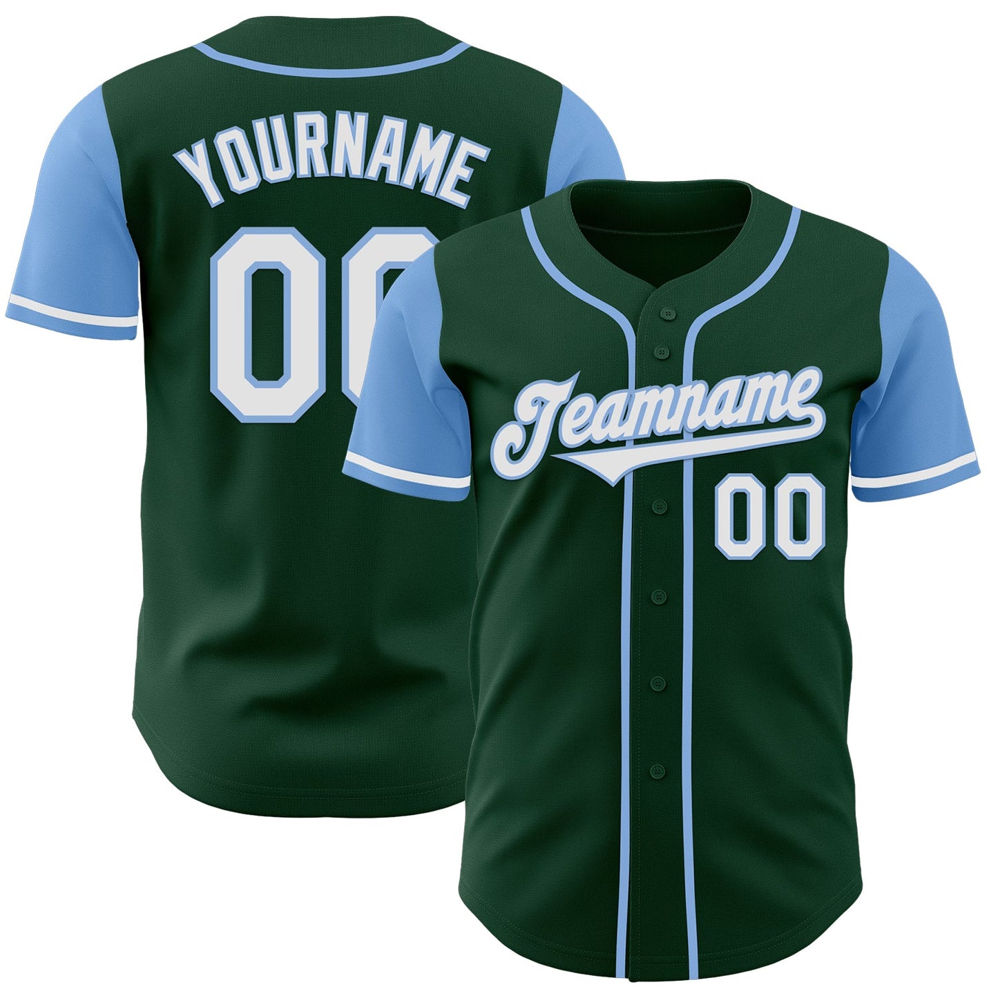 Custom Green White-Light Blue Authentic Two Tone Baseball Jersey - Main View
