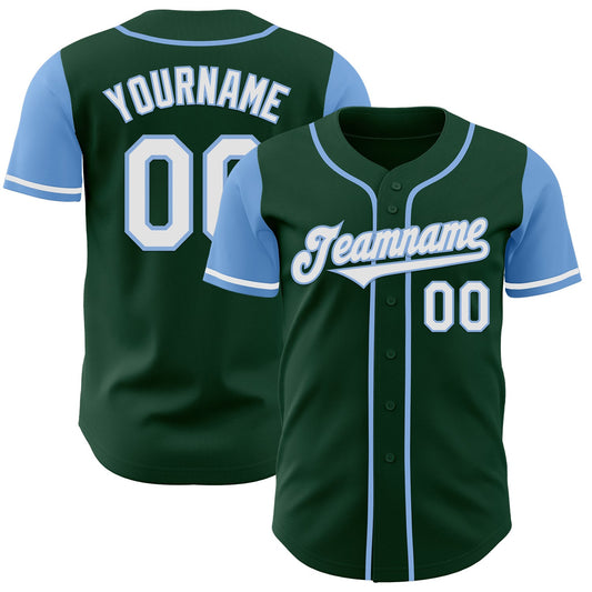 Custom Green White-Light Blue Authentic Two Tone Baseball Jersey - Main View