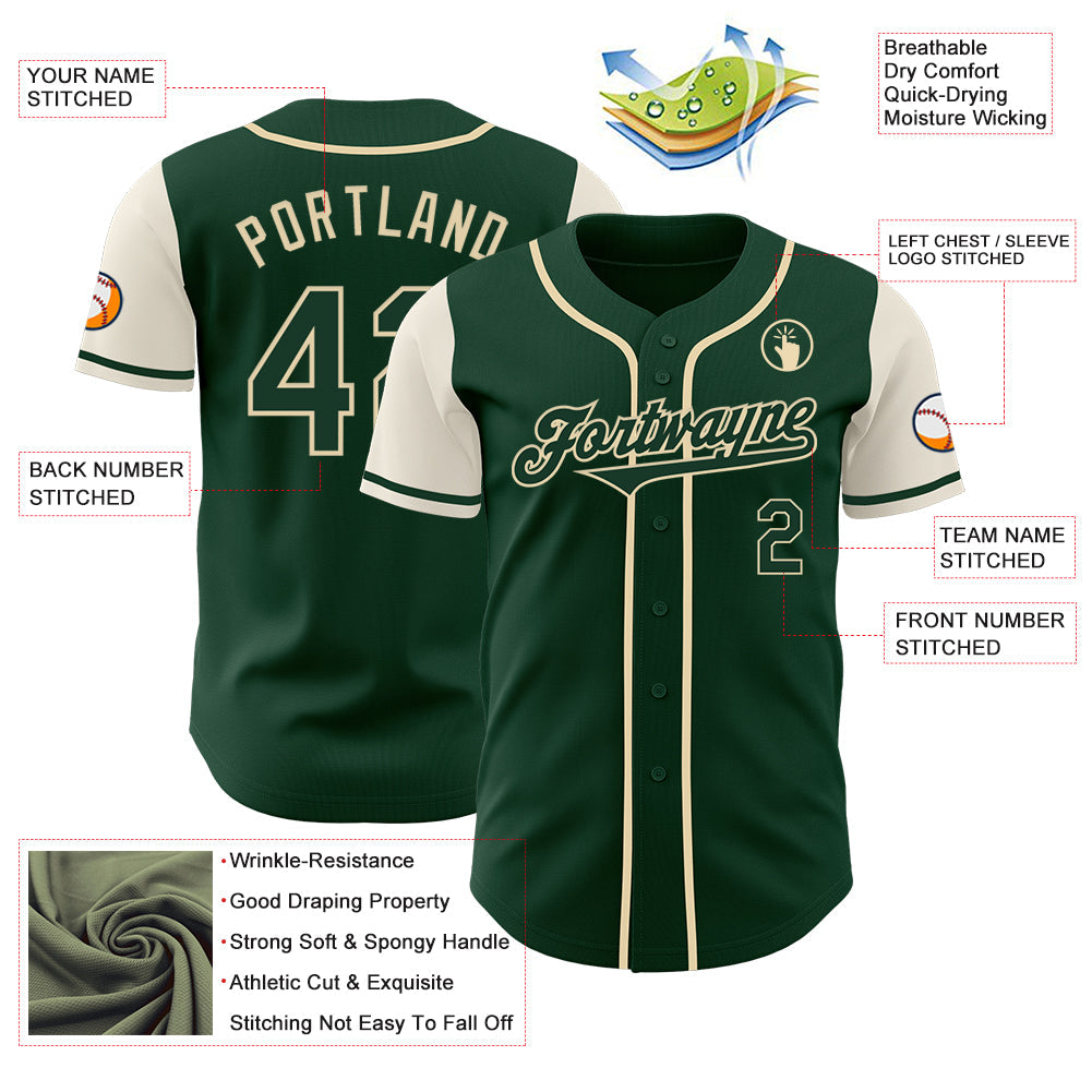 Custom Green Cream Authentic Two Tone Baseball Jersey view 3