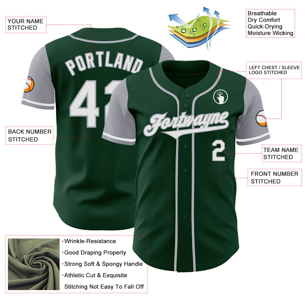 Custom Green White-Gray Authentic Two Tone Baseball Jersey view 3