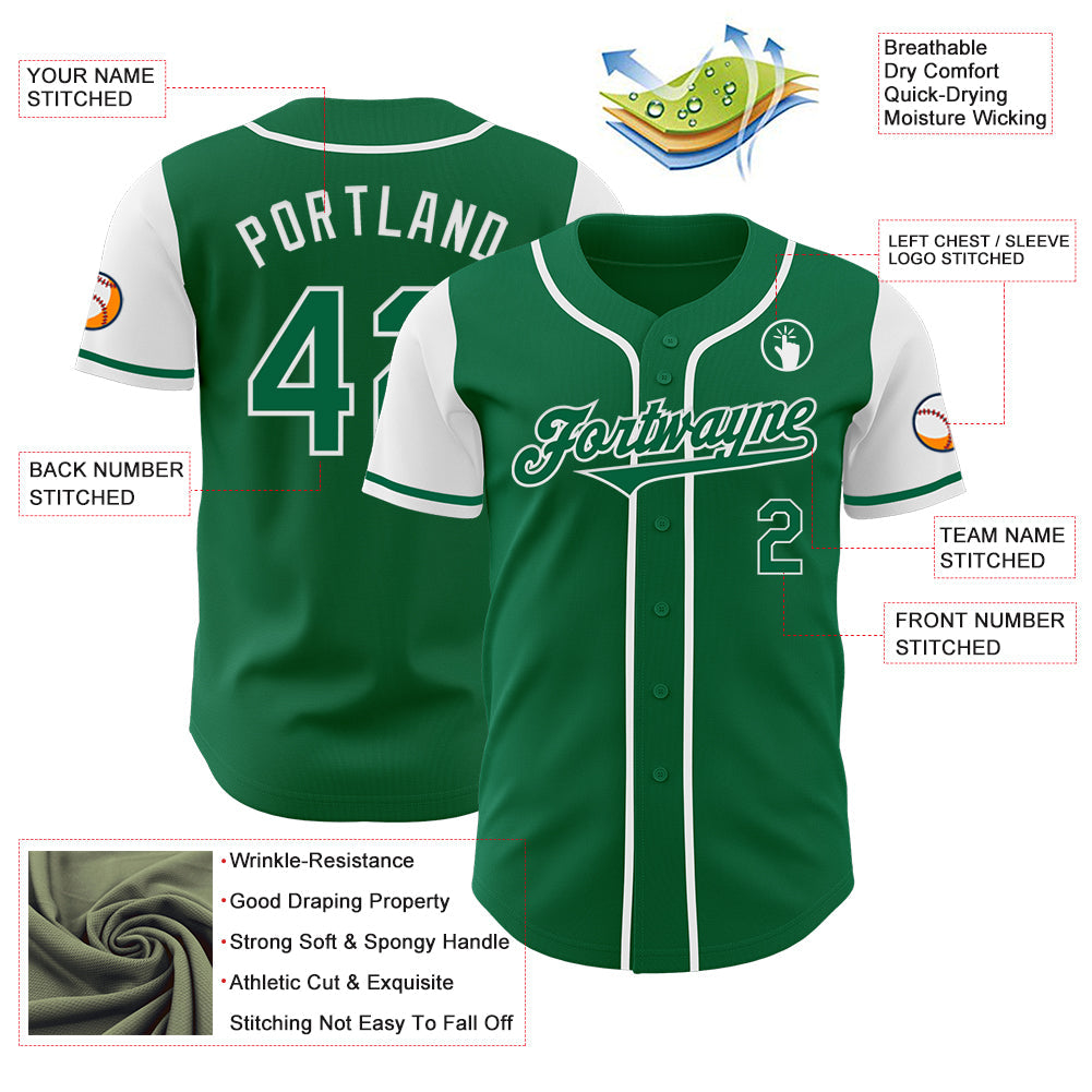 Custom Kelly Green White Authentic Two Tone Baseball Jersey view 3